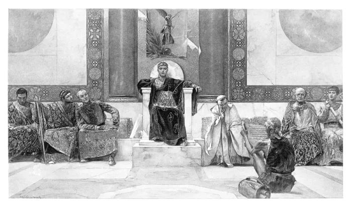 Framed Print : Justinian and his council engraving 1894 Framed Print : Justinian and his council engraving 1894