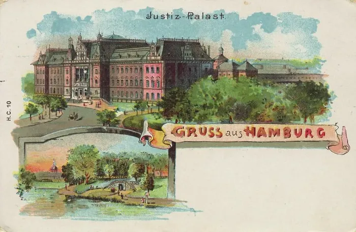 Framed Print : Justiz Palast, Hamburg, Germany, postcard with text, view circa 1910, historical, digital reproduction of a historical postcard, public domain, from that time, exact date unknown Framed Print : Justiz Palast, Hamburg, Germany, postcard with text, view circa 1910, historical, digital reproduction of a historical postcard, public domain, from that time, exact date unknown