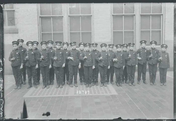 Framed Print : Juvenile Police Standing at Attention Framed Print : Juvenile Police Standing at Attention
