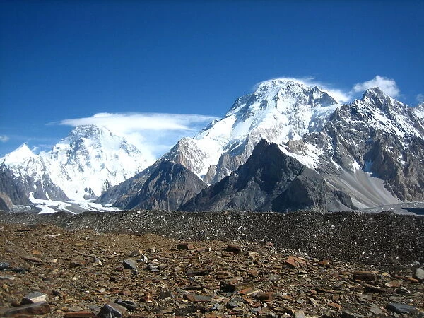 K2 and Broad Peak mountains from Concordia camp site in Karakorum range