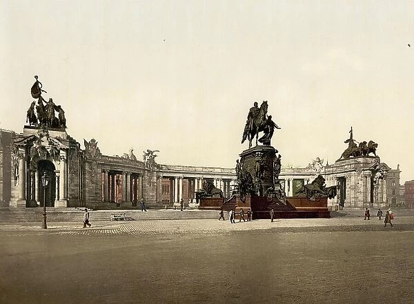 The Kaiser Wilhelm Monument in Berlin, Germany, Historic, digitally restored reproduction of a photochromic print from the 1890s