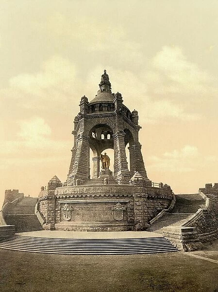 Kaiser Wilhelm Monument at Porta Westfalica, North Rhine-Westphalia, Germany, Historical, digitally restored reproduction of a photochrome print from the 1890s