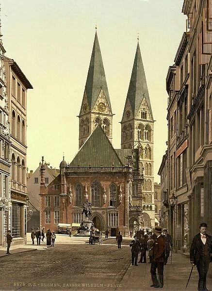 The Kaiser-Wilhelm-Platz in Bremen, Germany, Historic, digitally restored reproduction of a photochrome print from the 1890s