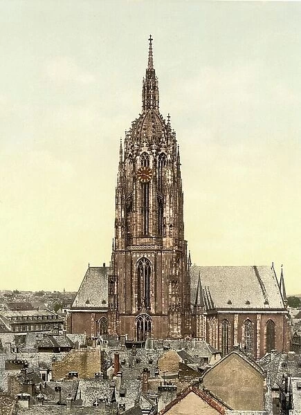 Kaiserdom in Frankfurt am Main, Hesse, Germany, Historic, digitally restored reproduction of a photochromic print from the 1890s