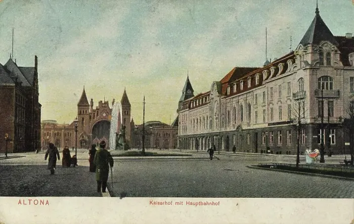 Framed Print : Kaiserhof with main station in Altona, Hamburg, Germany, postcard with text, view around ca 1910, historical, digital reproduction of a historical postcard, public domain, from that time, exact date unknown Framed Print : Kaiserhof with main station in Altona, Hamburg, Germany, postcard with text, view around ca 1910, historical, digital reproduction of a historical postcard, public domain, from that time, exact date unknown