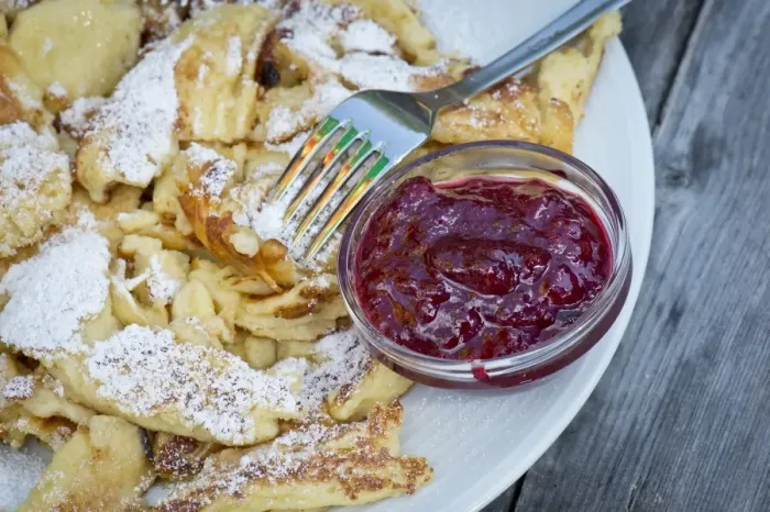Framed Print : Kaiserschmarrn, a traditional Austrian dessert, with powdered sugar and cranberry marmalade, fork, Stubaital valley, Tyrol, Austria, Europe Framed Print : Kaiserschmarrn, a traditional Austrian dessert, with powdered sugar and cranberry marmalade, fork, Stubaital valley, Tyrol, Austria, Europe