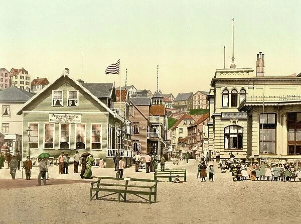 The Kaiserstrasse in Helgoland, Schleswig-Holstein, Germany, Historic, digitally restored reproduction of a photochrome print from the 1890s