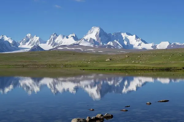 Kakshaal Too Mountains Reflecting in an Alpine Lake, Kyrgyzstan