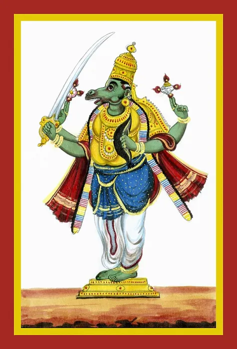 Framed Print : Kalki, of greenish complexion Framed Print : Kalki, of greenish complexion