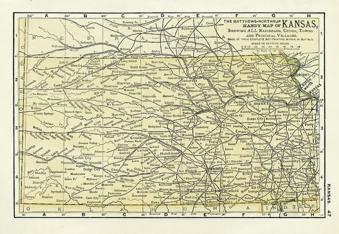 Framed Print : Kansas map 1898 Framed Print : Kansas map 1898