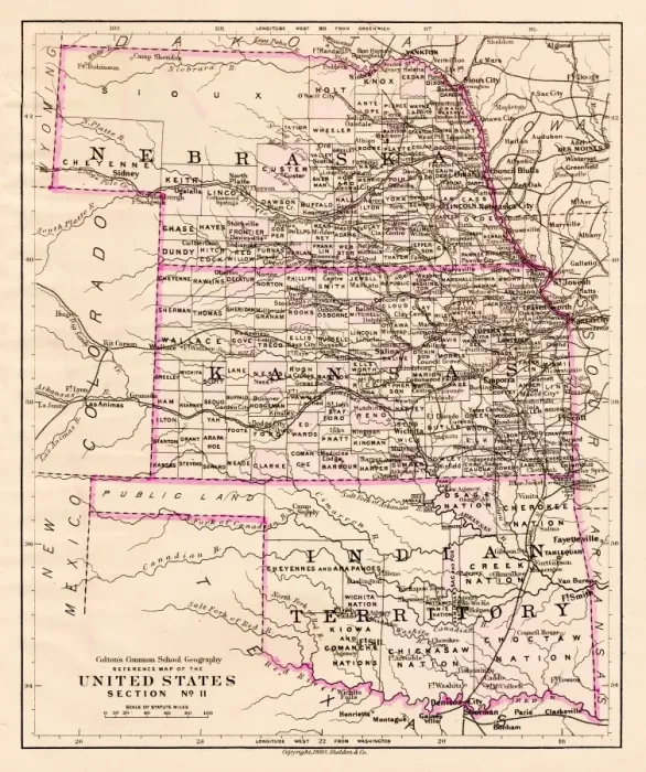 Framed Print : Kansas and Nebraska map 1881