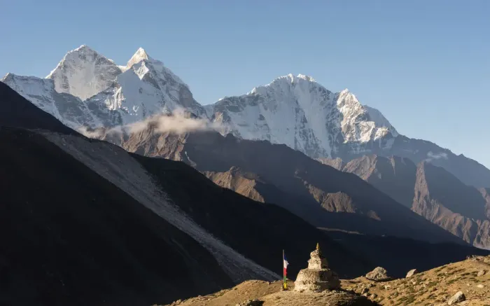 Framed Print : Kantega mountain peak and pagoda at Dingboche village, Everest region Framed Print : Kantega mountain peak and pagoda at Dingboche village, Everest region