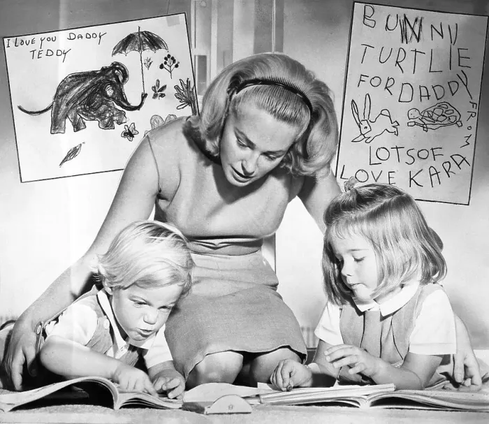 Framed Print : Kara and Edward Kennedy Jr Drawing Pictures with Mother Framed Print : Kara and Edward Kennedy Jr Drawing Pictures with Mother