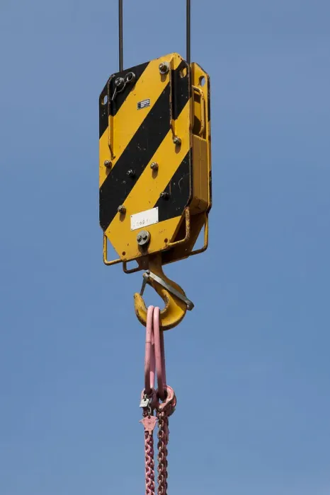 Framed Print : Karabiner or hook of a heavy-duty crane