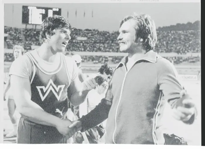 Framed Print : Karl Hans Riehm Shaking Hands with Yuri Sedykh Framed Print : Karl Hans Riehm Shaking Hands with Yuri Sedykh