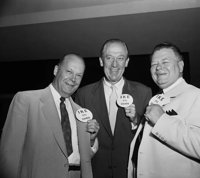 Framed Print : Karl Mundt and Colleagues Displaying Ike Buttons