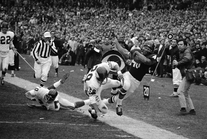 Framed Print : Karl Nassulke Knocks Gale Sayers Out of Bound Framed Print : Karl Nassulke Knocks Gale Sayers Out of Bound