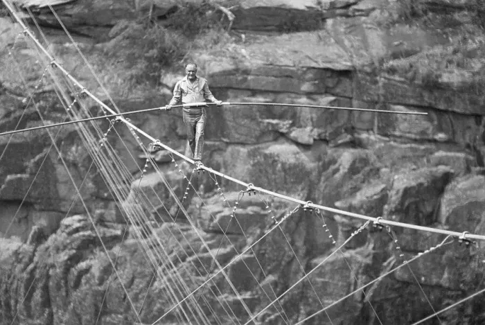 Framed Print : Karl Wallenda Walks Tightrope Framed Print : Karl Wallenda Walks Tightrope