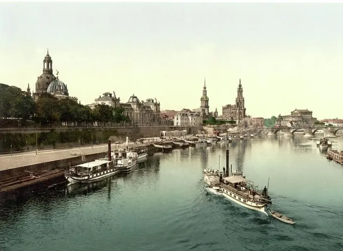 Framed Print : The Karola Bridge and the Old Town of Dresden in Saxony, Germany, Historic, digitally restored reproduction of a photochromic print from the 1890s Framed Print : The Karola Bridge and the Old Town of Dresden in Saxony, Germany, Historic, digitally restored reproduction of a photochromic print from the 1890s