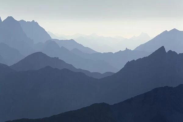 Karwendel Range seen from Hochriss Mountain in Rofan, Maurach, Tyrol, Austria