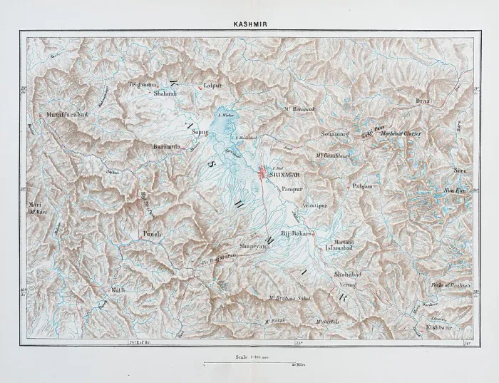 Framed Print : Kashmir Map 1898 Framed Print : Kashmir Map 1898