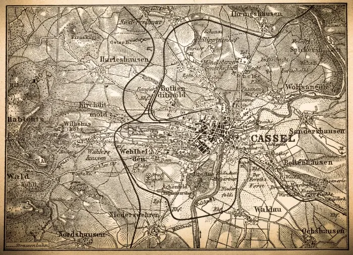 Framed Print : Kassel. Antique illustration of a Kassel map
