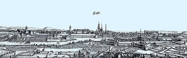 Kassel in the Middle Ages, Hesse, Germany, Historical, digital reproduction of an original from the 19th century, original date unknown