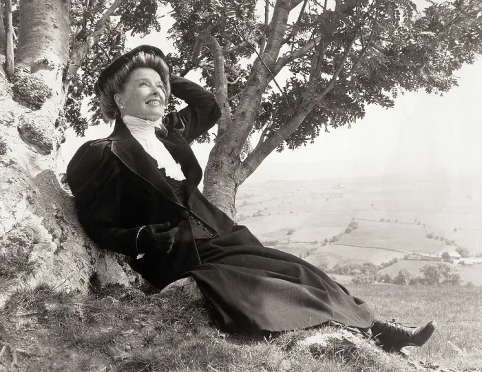 Framed Print : Katharine Hepburn in Costume on Hillside Framed Print : Katharine Hepburn in Costume on Hillside