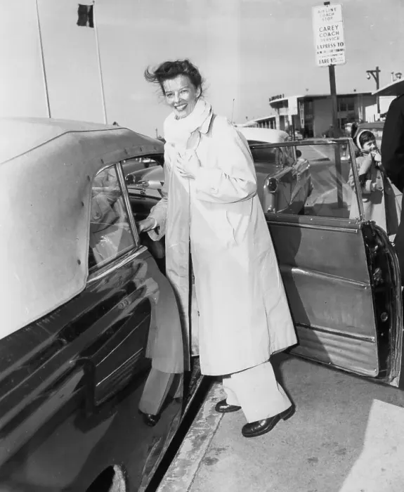 Framed Print : Katharine Hepburn Entering Car Framed Print : Katharine Hepburn Entering Car