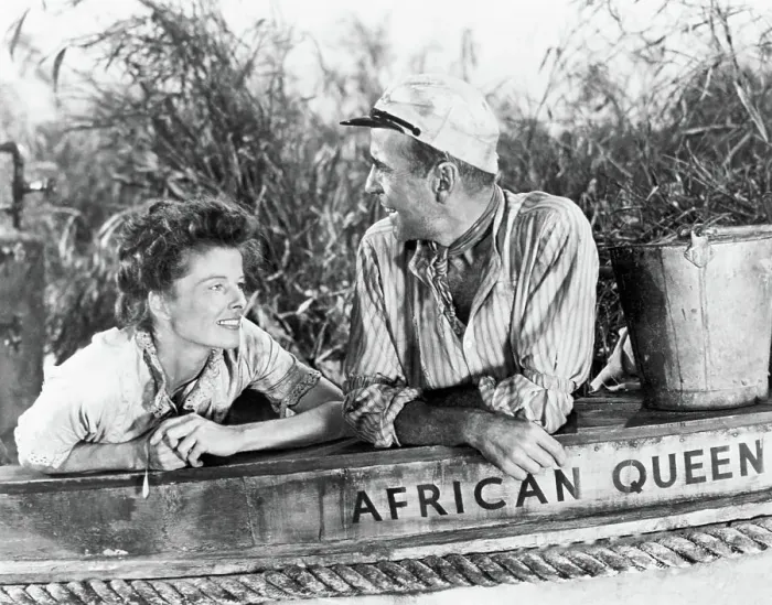 Framed Print : Katharine Hepburn and Humphrey Bogart in The African Queen