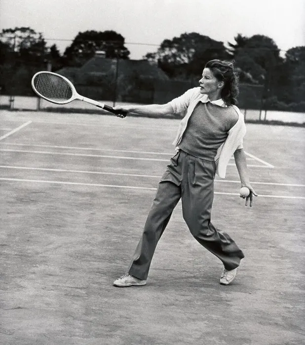 Framed Print : Katharine Hepburn Playing Tennis Framed Print : Katharine Hepburn Playing Tennis