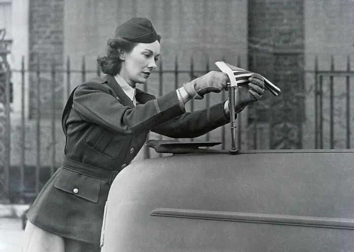 Framed Print : Kay Summersby Putting Flag On Car Framed Print : Kay Summersby Putting Flag On Car