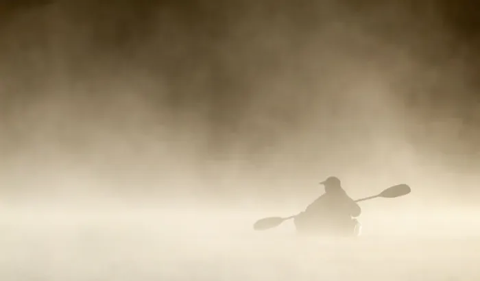 Framed Print : Kayaking photographer in the fog Framed Print : Kayaking photographer in the fog