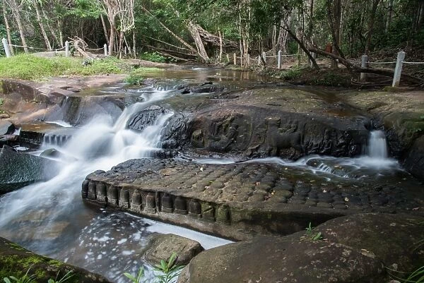 Kbal Spean waterfalls in the jungle of Kulen hill, siem reap city, siem reap province, cambodia