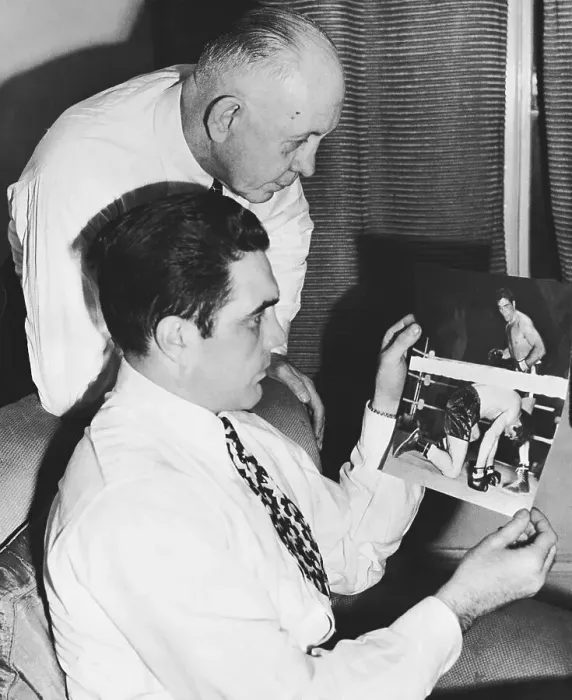 Framed Print : Kearns and Maxim Looking Over Fight Photo Framed Print : Kearns and Maxim Looking Over Fight Photo