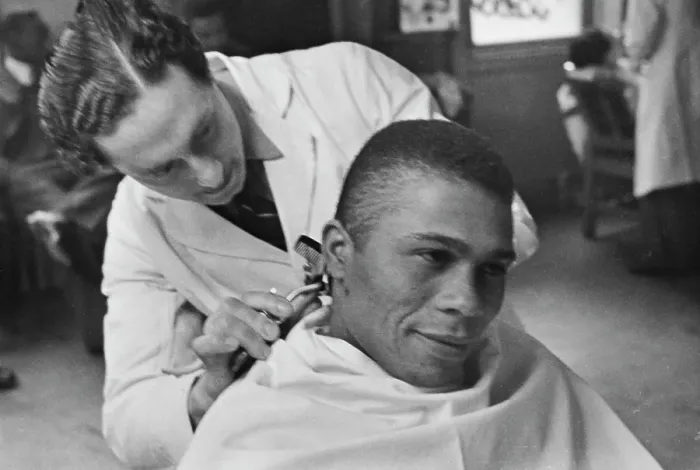 Framed Print : Ken Weekes At The Barber's Framed Print : Ken Weekes At The Barber's