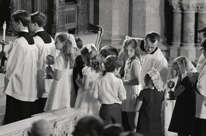 Framed Print : Kennedy Children Attending Mass Framed Print : Kennedy Children Attending Mass
