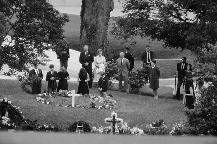 Framed Print : Kennedy Children Standing by Grave Framed Print : Kennedy Children Standing by Grave
