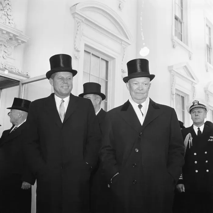 Framed Print : Kennedy and Eisenhower Wearing High Hats Framed Print : Kennedy and Eisenhower Wearing High Hats