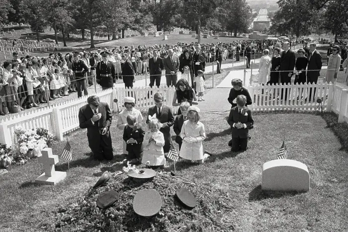 Framed Print : Kennedy Family Members Kneeling at John F. Kennedy Gravesite Framed Print : Kennedy Family Members Kneeling at John F. Kennedy Gravesite