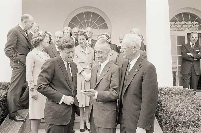 Framed Print : Kennedy Giving Medal to Cousteau Framed Print : Kennedy Giving Medal to Cousteau