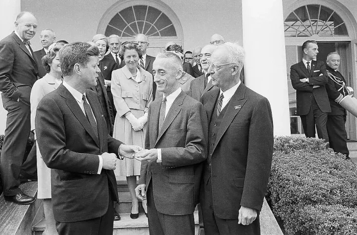 Framed Print : Kennedy Giving Medal to Cousteau Framed Print : Kennedy Giving Medal to Cousteau