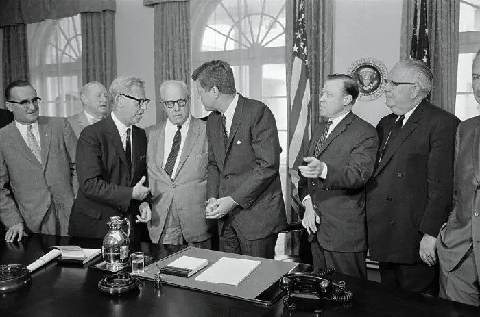 Framed Print : Kennedy with Labor Leaders Framed Print : Kennedy with Labor Leaders