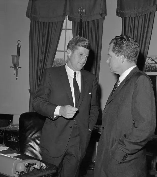 Framed Print : Kennedy and Nixon Discussing Matters Framed Print : Kennedy and Nixon Discussing Matters