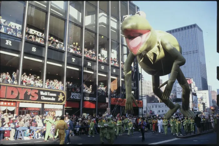 Framed Print : Kermit Balloon Flying During Thanksgiving Day Parade Framed Print : Kermit Balloon Flying During Thanksgiving Day Parade