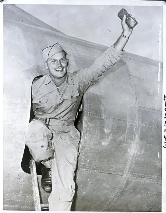 Framed Print : Kermit Beahan Waves From Door Of Bomber Framed Print : Kermit Beahan Waves From Door Of Bomber