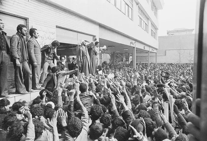 Framed Print : Khomeini Greets Soldiers in Crowd Framed Print : Khomeini Greets Soldiers in Crowd