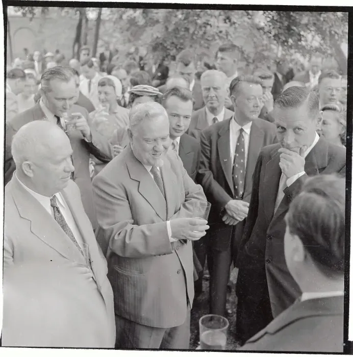 Framed Print : Khruschchev and Bulganin Attend July 4th Party at US Embassy