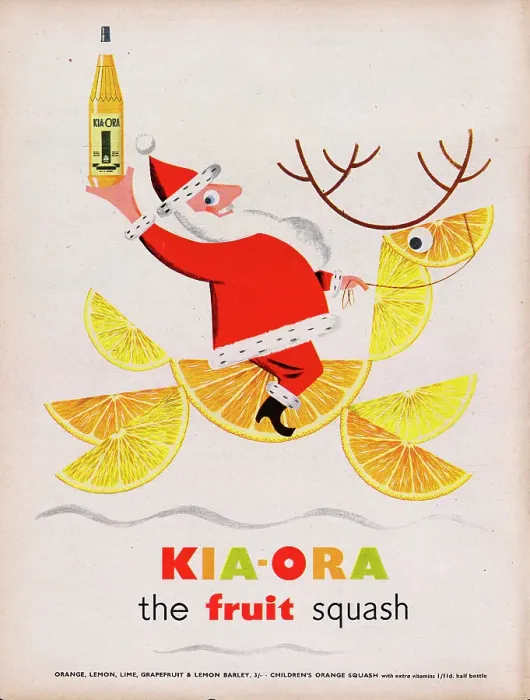 Framed Print : Kia-Ora. 1954: Advertisement for Kia-Ora fruit squash showing Santa Claus Framed Print : Kia-Ora. 1954: Advertisement for Kia-Ora fruit squash showing Santa Claus