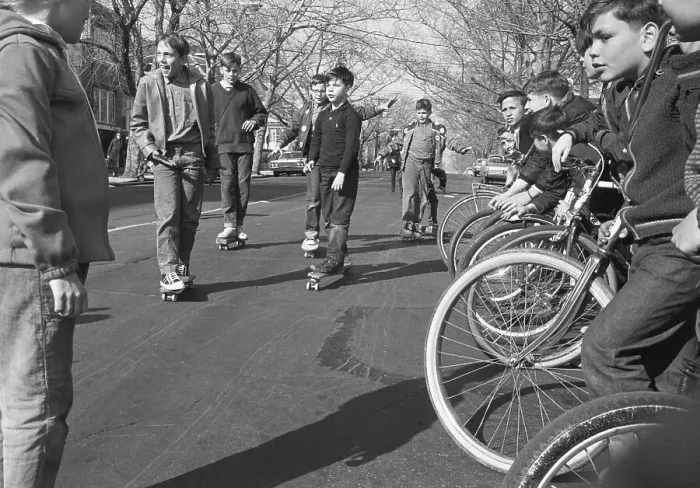 Framed Print : Kids On Bikes Watching Skateboarders Framed Print : Kids On Bikes Watching Skateboarders